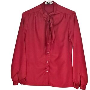 Vintage Judy Bond Red Sash Tie Long Sleeve Button Down Retro Blouse Size 10‎